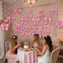 Pink Bow Birthday Decorations,Bow Banner and Hanging Swirls Decor for Coquette Baby Shower Bridal Bachelorette Party Decor