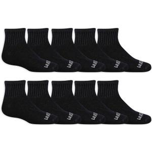 Fruit of the Loom Boys' Dual Defense Ankle Socks (10 Pack) (7-8.5, Black)