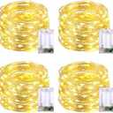 JMEXSUSS 4 Pack 50 LED Christmas Fairy Lights Battery Operated, 16ft Warm White Fairy Lights for Bedroom Wedding Patio Party DIY Mason Jar Decorations