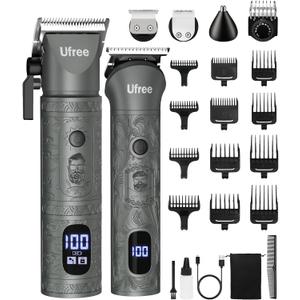 Ufree Beard Trimmer for Men with Hair Clipper, Professional Hair Clippers for Men and Hair Trimmers, Cordless Electric Razor Mens Grooming Kit for Nose, Face, Ear, Body, Gifts for Men Husband Father (Gray)