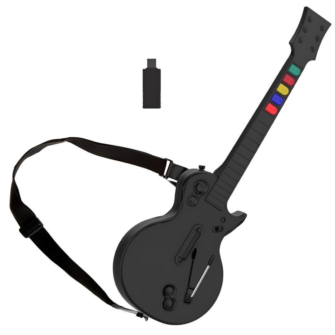 NBCP PC Guitar Hero Controller, Wireless PS3 Guitar Hero with Dongle for PC/PlayStation 3, Compatible with Guitar Hero, Rock Band, Clone Hero & Fortnite Festival - Black