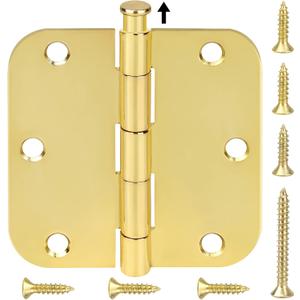 TICONN 48-Pack 3.5 Inch Door Hinges with 5/8" Radius Corner, 3-1/2 x 3-1/2 Inch Iron Bifold Residential Doors Hardware (5/8" Radius Corner, Polished Brass, 48 Pack)