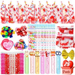 UMEELR 28 Pack Stationery Gift Set, Include Pencil Eraser Sharpener Ruler Stamper Foam Sticker Greeting Card for Kids School Classroom Prize