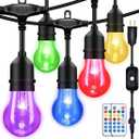 IPStank 35FT Outdoor String Lights, 16 Shatterproof Edison Bulbs, Dimmable RGB Color Changing Patio Lights with Remote. Solar-Powered & Waterproof for Garden Commercial LED Decorative Lighting.