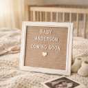 Cappuccino Felt Letter Board Back to School Sign with Rustic Wood White Frame - Farmhouse Letter Board Sign with Stand - Baby Announcement 10x10 Felt Board Changeable Message Board with 350 Letter Set
