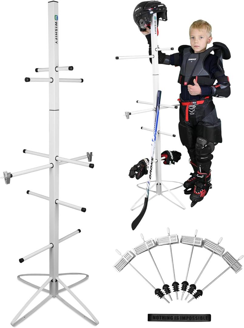 Hockey Gear Dryer Rack  Heavy Duty Metal Sports Equipment Drying & Storage Stand for Hockey, Football, Lacrosse Gloves, Pads, Helmets  Vertical Space-Saving Organizer