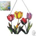 Tulip Sun Catcher Indoor Window Handmade Stained Glass Window Hanging Flowers for DecorationTulip Gifts for Women Mother Mom Grandma Friends Wall Art for Home Decor (Tulip, Medium)