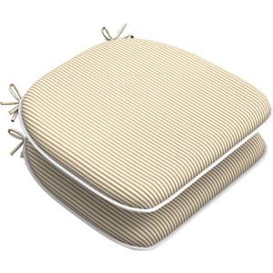 LVTXIII Outdoor Seat Cushions Patio Chair Pads with Ties, All Weather Chair Cushions for Home Office and Patio Garden Furniture Decoration D16 xW17, Stripe Beige, Set of 2