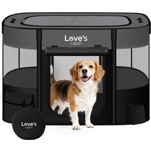 Love's cabin Pet Puppy Dog Playpen, Large Dog Tent Crates Cage Indoor/Outdoor, Portable Exercise Playpen for Dog and Cat, Foldable Pop Up Dog Kennel Playpen with Carring Case (L, Grey)