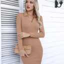 Valiamcep Women's Dress Long Sleeve V Neck Collared Ribbed Knit Bodycon Mini Pencil Dresses (M)