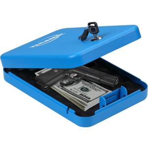 Tenamic Pistol Safe, Portable Travel Gun Safe, Solid Steel Handgun Lock Box for Home Hotel, Gun Safes for Car, Blue