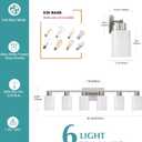 6-Light Bathroom Vanity Light Brushed Nickel Bathroom Light Fixture Vanity Lights with Milky White Frosted Glass Shades Wall Sconces Over Mirror E26 Socket Bulbs Not Included