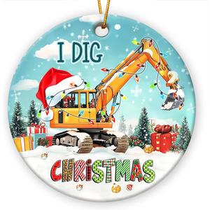Excavator Christmas Ornament 2025 - Construction Ornament for Men Women, Construction Themed Gifts for Boy Kid, Ceramic Christmas Ornaments for Tree Decor - Holiday Keepsake & Xmas Gift Exchange Idea