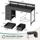 Huuger Gaming Desk with 6 Drawers, Computer Desk with LED Lights Power Outlets and Type-C, 47 Inch Office Desk with Storage, Monitor Stand, Writing Desk Work Desk Home Office, Bedroom, Study, Black