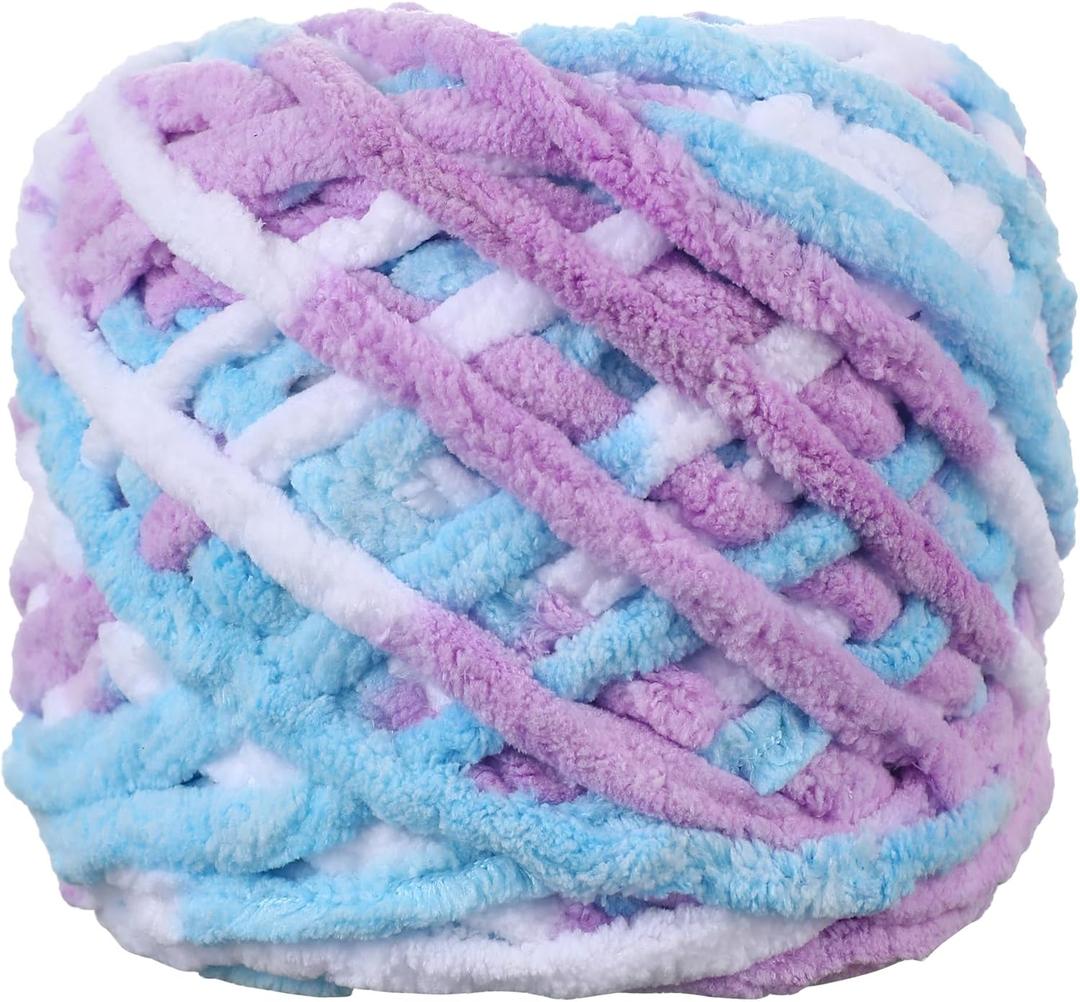 Plush Chenille Chunky Yarn for Crocheting 100g(54.6yd) - Bulky Thick Fluffy Yarn for Knitting- Soft Velvet for Baby, Blanket Knitting Blanket Yarns- Amigurumi Yarns (Bluish Violet)