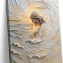 Framed Christian Jesus Canvas Wall Art, Jesus With Golden Halo Wall Decor Paintings, Religious Bible Posters Prints Pictures Artwork for Church Living Room Bedroom Home Decor 16x24 Inch (Yellow Jesus Hugs Himself)