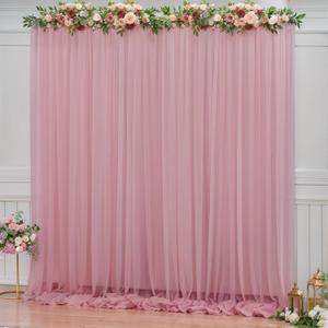10x10ft Dusty Rose Tulle Backdrop Curtain for Parites, Sheer Backdrop Curtains for Wedding Baby Shower Birthday Party Photo Shoot Decorations (10ft x 10ft(2 Panels 5*10ft))