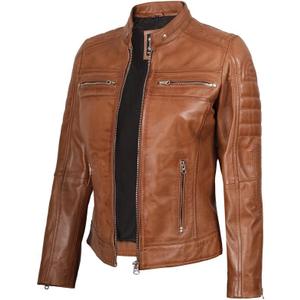 Blingsoul Cafe Racer Leather Jacket Womens - Real Lambskin Leather Jackets for Women, Medium