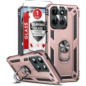 LeYi for Motorola Moto G-5G 2025 Case, Moto G 5G 2025 Phone Case with Screen Protector Accessories and Camera Lens Protector, Military Grade Magnetic Ring Stand Case Motog 2025 64 GB, Rose Gold