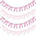 4 Pcs Pink Bow Garland Banner, Pre Strung Pink Coquette Party Decortions for Girls Bow Birthday Decorations, Bachelorette Party Decorations, Bridal Shower