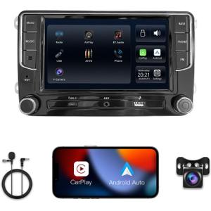Stable Linux System 7" Car Stereo for VW Golf Passat Jetta Tiguan,Plug & Play Retains Original Screen & Buttons,Wireless CarPlay & Android Auto,Double Din Radio with Backup Camera
