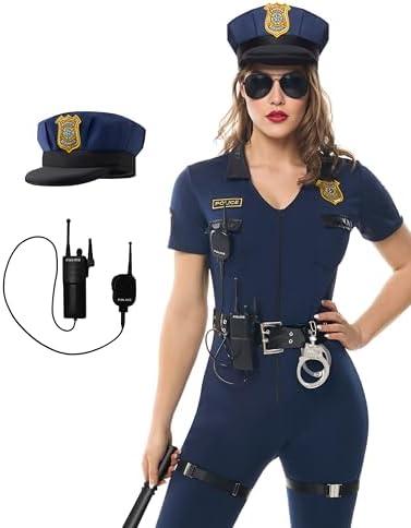 Spooktacular Creations 7 Pcs Women Police Costume, Halloween Cop Costume Women for Adult Halloween Cosplay Party Events Medium