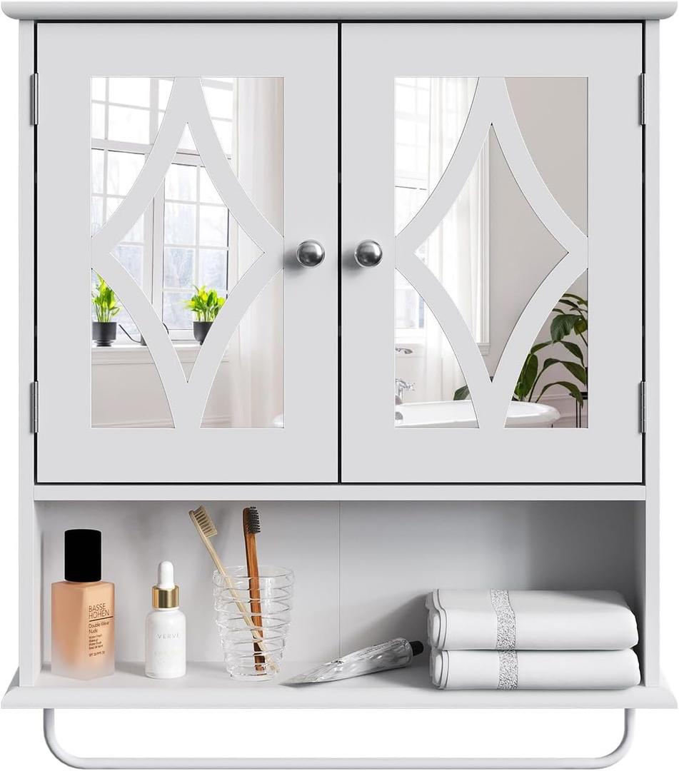 White Medicine Cabinet with Mirror for Bathroom, Small
