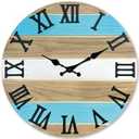 Blue Office Wall Clock Wood Solid Extra Large Wall Clocks Battery Operated 24 Inch Rustic Wall Clock Silent Non Ticking