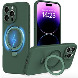 IYH for iPhone 14 Pro Max Case with Magnetic Invisible Stand 6.7''[Compatible with Magsafe][16FT Military Protection] Liquid Silicone Cases, Green