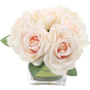 Fule Artificial Velvet Rose Flower Centerpiece Arrangement in vase for Home Wedding Decoration (Champagne)