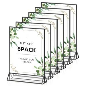 foltsyga 8.5x11 Picture Frame Black Acrylic Sign Holder Double-Sided Display Stand for Wedding Signs Table Numbers Menu Holders， Pack of 6
