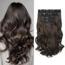 HOOJIH Hair Extensions - 14" Short Curly Clip in Dark Brown Hairpieces - 4PCS Invisible Lace Weft for Women - Natural Soft