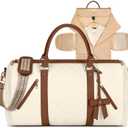 RAINSMORE Garment Bags for Travel Women Leather Convertible Garment Duffle Bag With Shoe Pouch,Large Carry On Garment Bag Dress Suit Business Travel Bags Beige