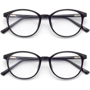 Blue Light Blocking Glasses Round Women Men Computer Glasses Anti Eye Strain/UV/Glare Gaming Glasses (C1, 2 Black)