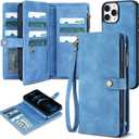 TwoHead for iPhone 12 Pro Max Wallet Case with Card Holder, Detachable Magnetic 12 Pro Max Phone Case, PU Leather Shockproof Protective Cover Wallet for Women/Men, 6.7IN, Sky Blue