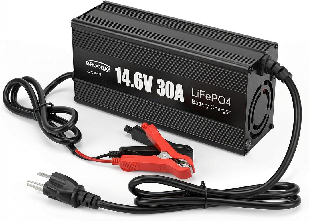 12V 30A LiFePO4 Battery Charger, 14.6V Lithium Battery Charger, Fast Charging, Over-Current and Over-Voltage Protection for 12V Lithium Iron Phosphate Batteries
