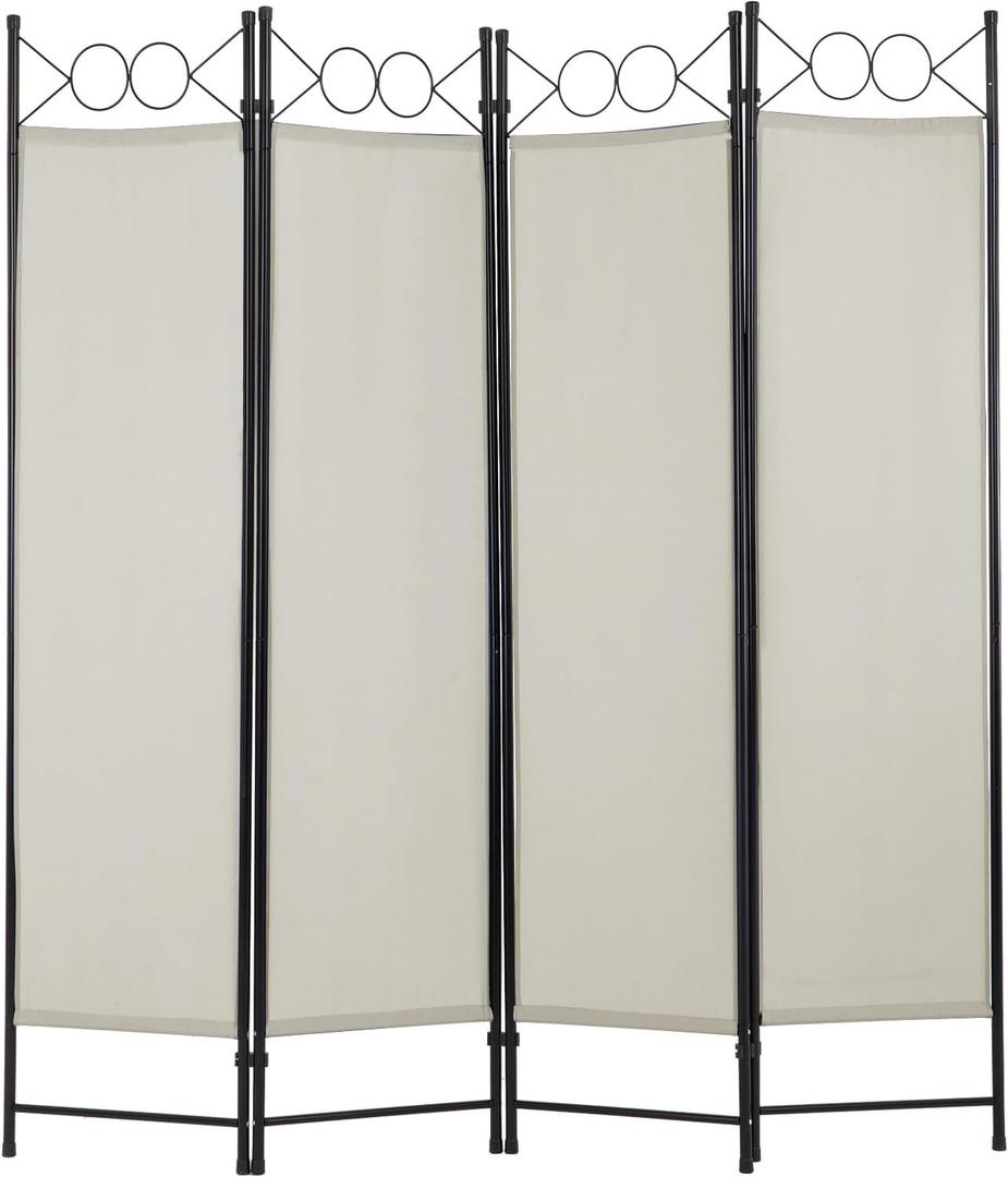 4 Panel Room Divider 6FT Steel Frame Screen Folding Privacy Divider Freestanding Partition for Home Office Bedroom (Beige)