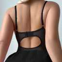 Foxiny Sexy Choker Corset Underwire Lace Sheer Garter Stockings Babydoll Lingerie Set with Thong 4 Piece Outfits Women Bustier Push Up See Through Matching Bra Panty Underwear Black, Medium