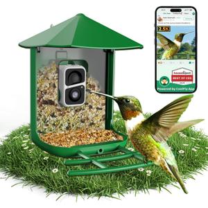 Bird Feeder with Camera  AI Species, 2.5K HD, 170 Live View, Auto Video Capture, Real-Time Bird Arrival Alerts, 5500mAh Battery with Solar Up to 6 Months Power, Support 128G Card, 2.4G WiFi