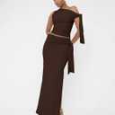 Women 2 Piece Maxi Skirt Set Sleeveless Crop Top Vacation Outfits Brown S (Brown)