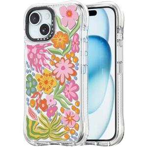 Rosarnnah for iPhone 15 Case Cute - Military-Grade 20 ft Drop Protection Shockproof Phone Case - Funny Passion Flower Design (6.1") Glitter Clear