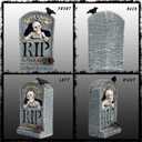 Halloween Decoration Indoor 7.6 Tombstone Statue with LED Lights Spooky Skull Head Gravestone Skeleton RIP Lighting Changes Halloween Village for Table Shelf Home Party Outdoor Decor Gifts (Gray)