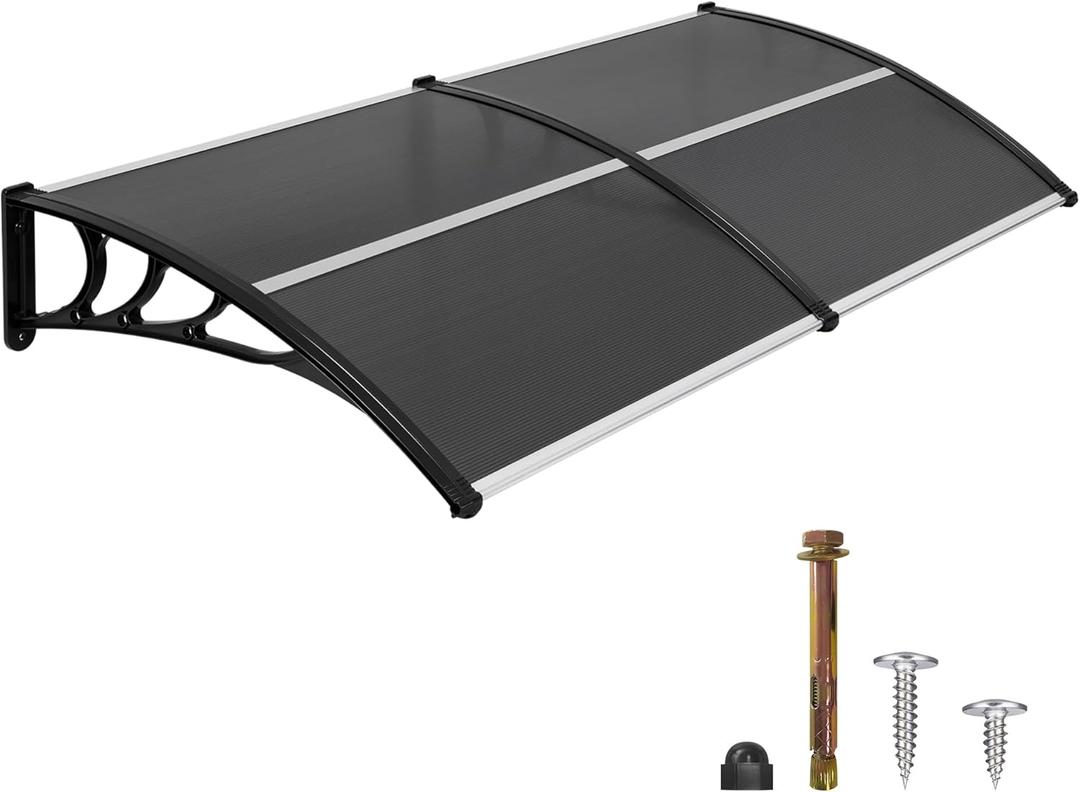 Macrout 78.2"x37.8" Outdoor Window Awning Exterior with Polycarbonate Panels for Door Entrance, Front Patio Door Canopy for Sun, Rain Protection, WP780 (Grey Board with Black Bracket, 78.2 x 37.8)