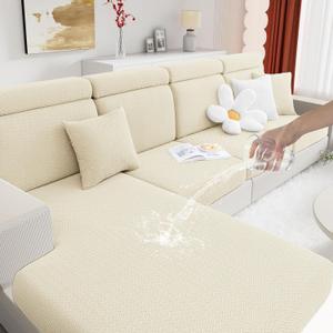 hyha Waterproof Couch Cushion Covers, Wear Resistant Couch Cover, Anti Slip Sofa Slipcovers Washable, Soft Thick Jacquard Furniture Protector for Pets Dog (1 Piece for Large, Beige)