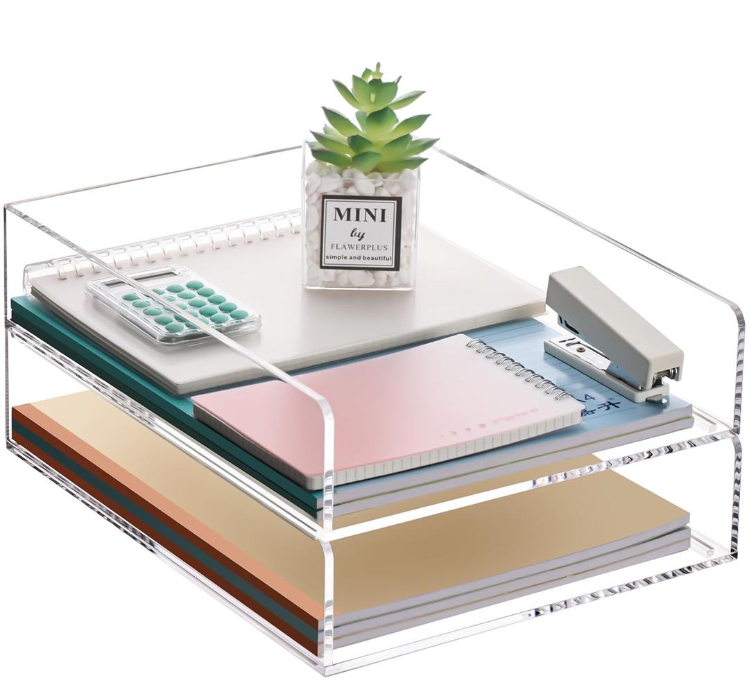 Paper Organizer Letter Tray, Clear Acrylic Paper Tray, School Teacher Office Supplies Organization, Stackable Desk File Organizer, Classroom Decor and Accessories-2 Pack