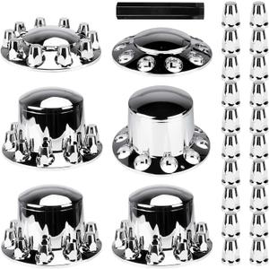 Aeagle Dome Axle Cover Combo Kits for Semi Truck Hubs w/Screw-On 33mm Lug Nut, ABS Plastic Chrome Plated, 2 Front & 4 Rear, 10 Hole Removable Caps, 6Pcs
