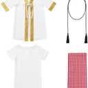 IDOPIP Muslim Baby Boys Ramadan Eid Outfit Cardigan Kaftan Thobe Arabic Islamic Abaya Dubai Robe Clothes with Head Scarf+Rope