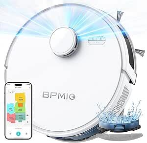 BPMIO Robot Vacuum Cleaner with Mop,5000Pa with LiDAR Navigation,5 floor Mapping,3 in 1 Robotic Vacuum with Auto Carpet Boost,APP/Alexa/WiFI,Self-Charging,Ideal for Pet Hair,Carpet,Hard Floor White
