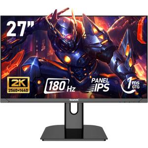 Gawfolk 27 inch 2K QHD(2560×1440) PC Screen, 180Hz Gaming Monitor, 1ms Without Bezel, FreeSync,100% sRGB, 178° Wide Viewing Angle, HDMI2.0 & DisplayPort 1.4, 75 * 75MM Wall Mount Compatible- Black