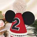 Cartoon Mouse 2nd Birthday Hat - Red & Black Party Hat for Girls Boys, Birthday Photo Props, Cake Smash, Baby Shower, Toddler Party Decorations (24 Months)